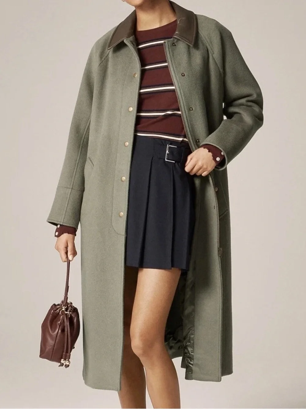 NEW $398 J. Crew Drapey Gray Brown Olive Green Wool Barn Jacket Coat Sz Medium M